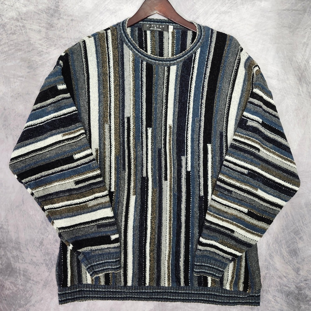 Vintage 90s Coogi Style Oversized Textured Sweater 2XLT Striped Made in USA